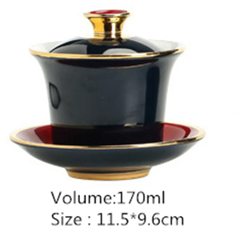 Mariage rouge Gaiwan ligne d'or soupière à thé en céramique porcelaine grand bol à thé verres pour la décoration de la maison 298z