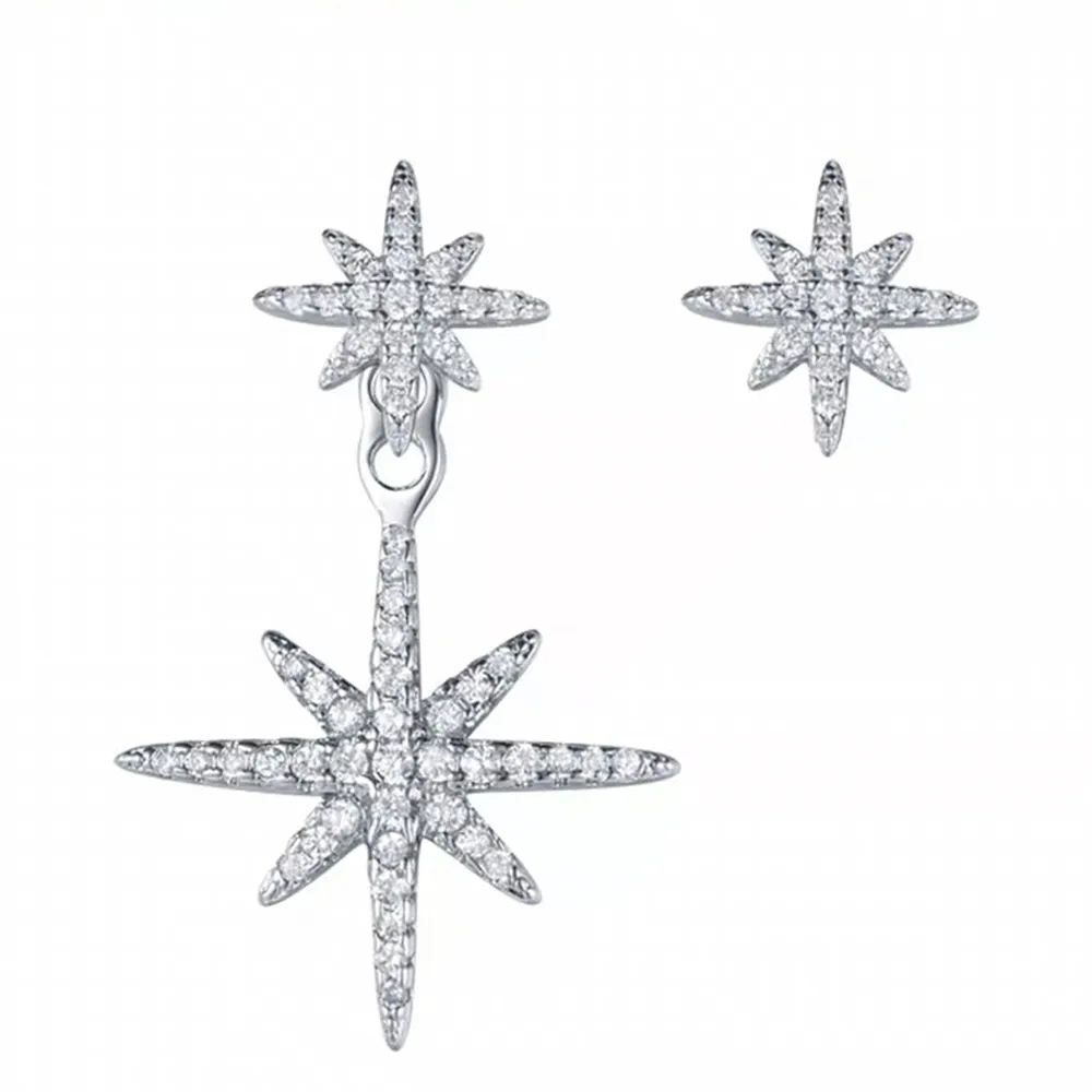 Brincos de mang de estrela de luxo de ponta s925 prata esterlina anti -alergia star lady star assimétrico esquerdo e direito shi275v