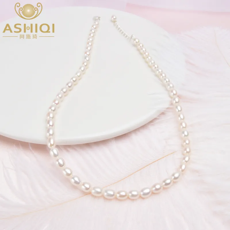 ASHIQI Real MiNi Natural Freshwater Pearl Necklace 925 Sterling Silver Jewelry for Kid Children Girl Lovely Gift