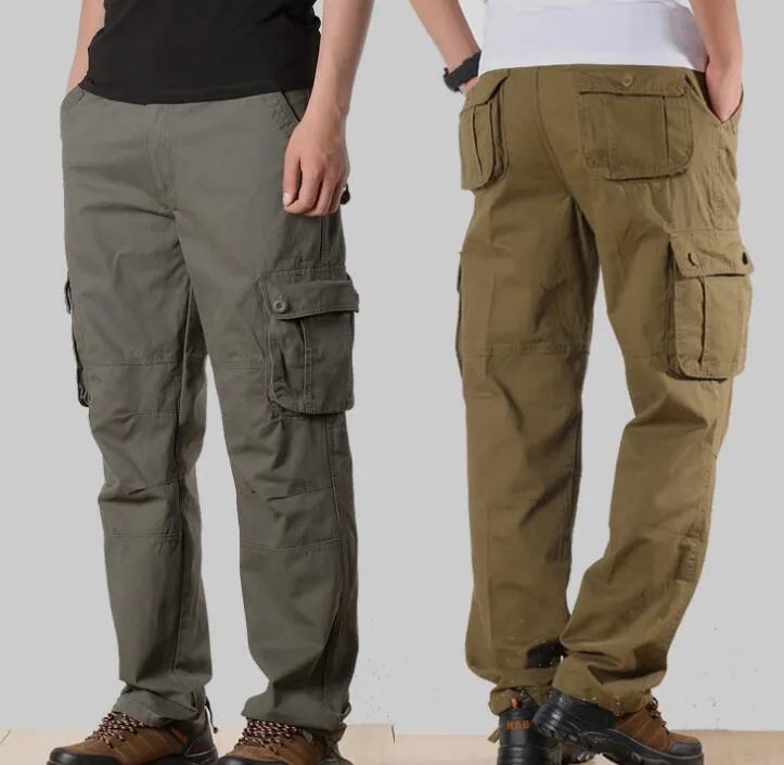 Spring Autumn Mens Cargo Pants Casual Multi Pockets Military Tactical Pants Male Outwear Straight Slacks Long Trousers Large Size 42 44 High Quality Bottoms