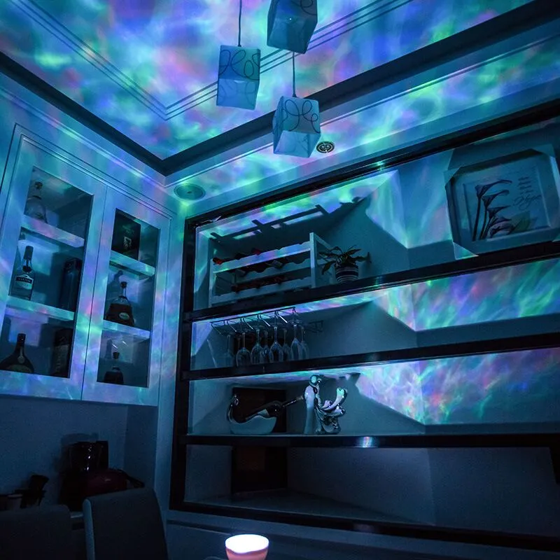 Ocean Wave Projector LED Nachtlicht eingebauter Musik Player Fernbedienung 7 Leichte Cosmos Star Luminaria für Kinder Schlafzimmer291f