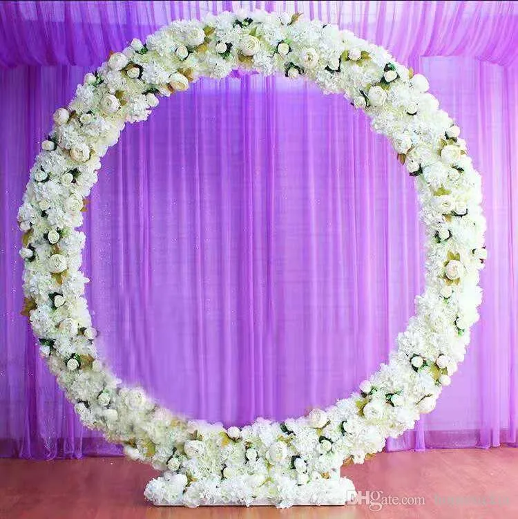 Customized new round iron arch wedding props road lead stage background decor iron arch stand frame with silk artificial flowers A229T