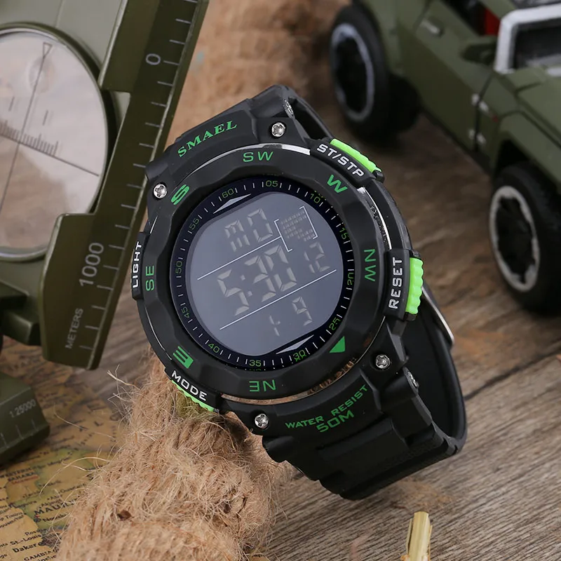 Masowe mężczyźni zegarek marka Smael Digital LED zegarek wojskowy Zegar Zegar Zegar 50m Waterproof Nurce Outdoor Sport Watch WS1235267z