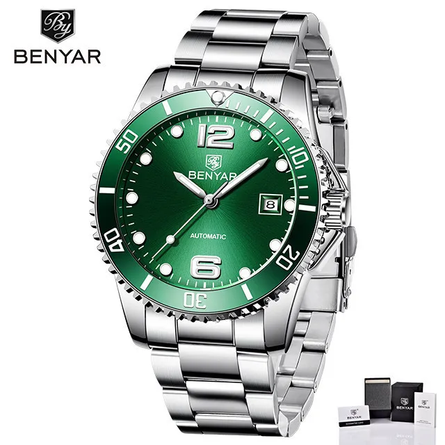 Benyar Top Man Men Mechanical Watch Automatyczna moda luksusowy stal nierdzewna samca