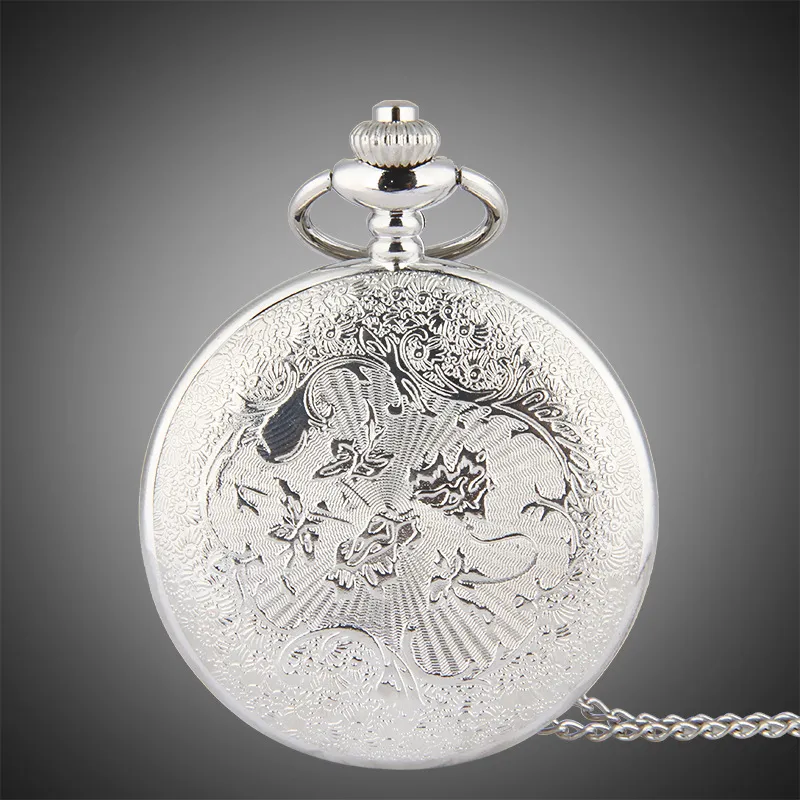 TFO Pocket Watch Silver Hollow Petals Surround Dancing Mermaid Design Pendant Ladies Fashion Gift Necklace268U