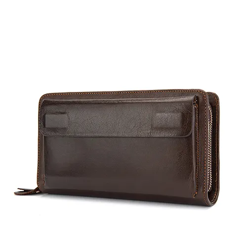 MVA Men's Clutch Male Wallet Men's Genuine Leather Double Zipper Clutch Bags purse for men Passport Phone Wallets254D