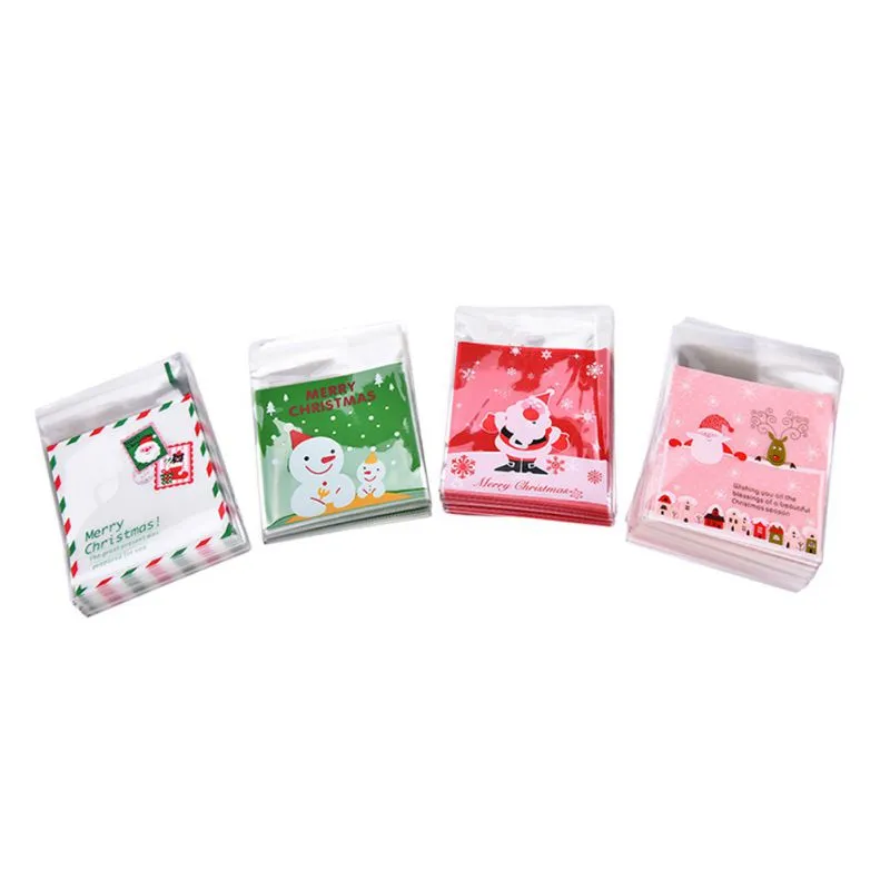 Kerstversiering 100 stks set Kerst zelfklevende Koekje Verpakking Plastic Zakken Snoep Taart Pakket Koekje Zak Geschenken Bags1243v