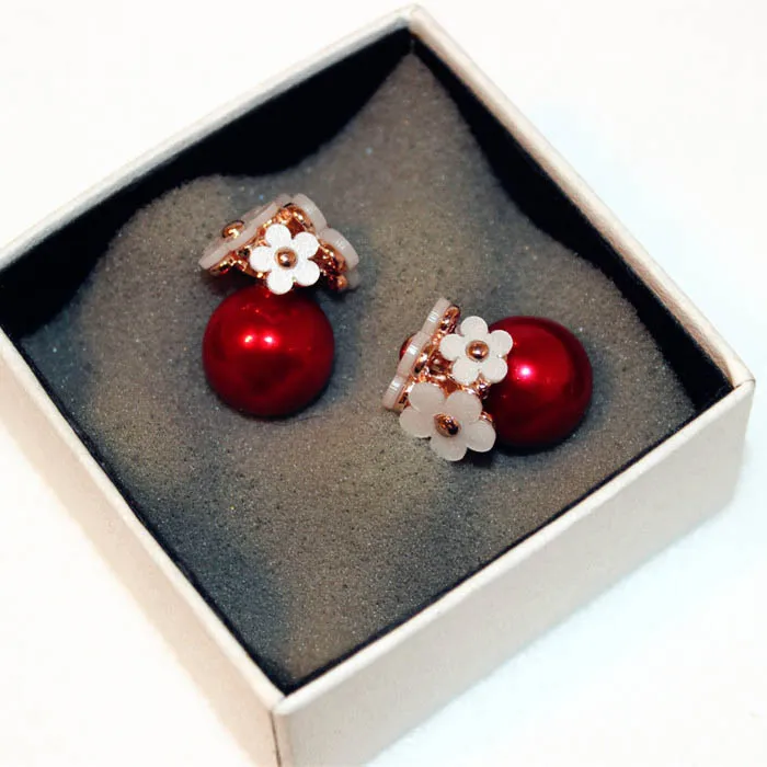 New fashion unique luxury designer double sided beautiful flower pearl elegant stud earrings for woman girls2672