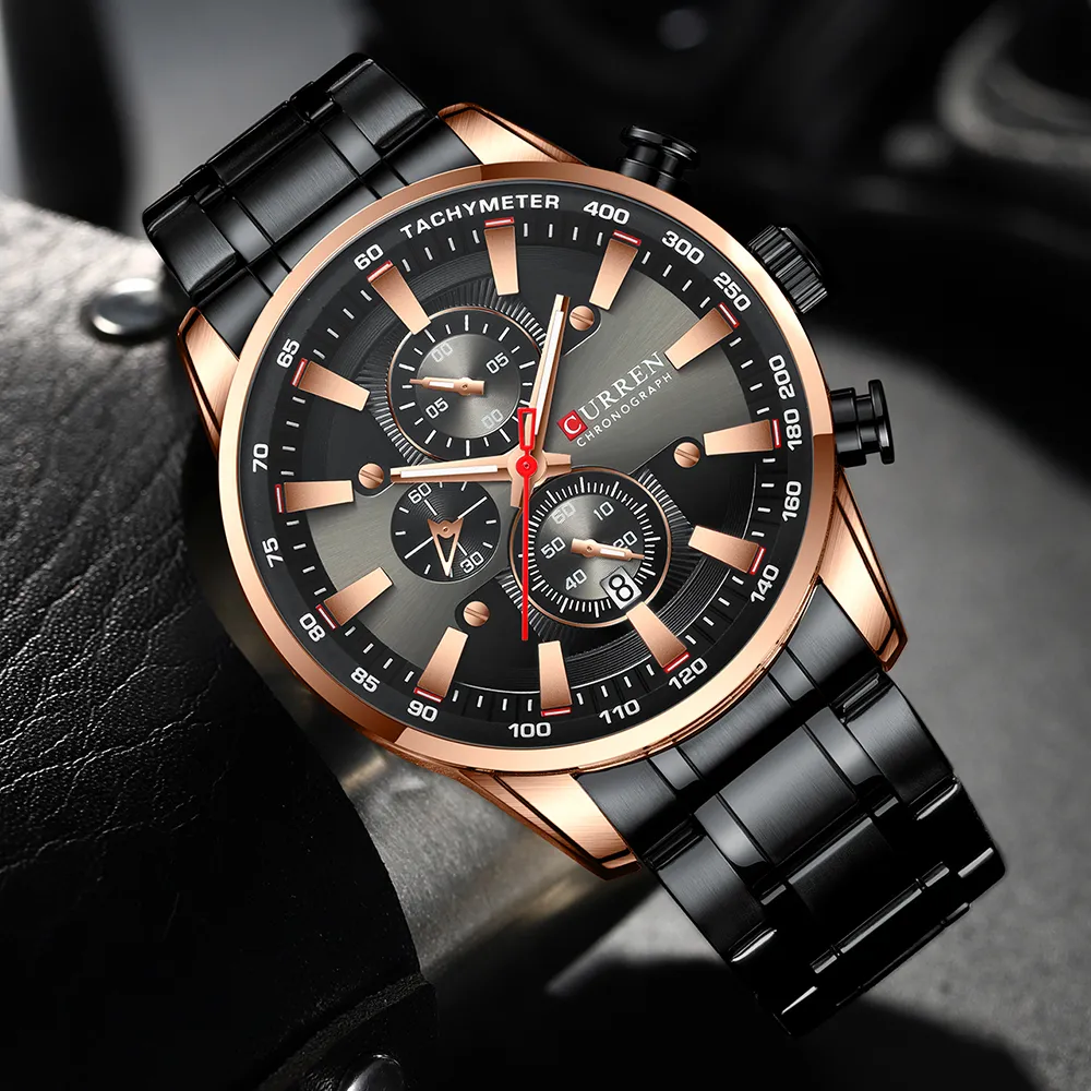 CWP Chronograph kwarc męski zegarek Curren ze stali nierdzewnej data zegara zegar na rękę samce światła zegarki Relogio Masculino309v