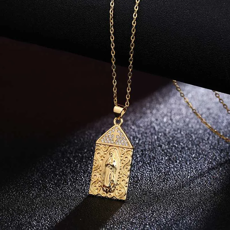 Neue Edelstahl Jungfrau Maria Anhänger Halskette Gold Bijoux Kristall Halskette Für Mann Frauen Mode Anhänger Katholischen Jewelry2742