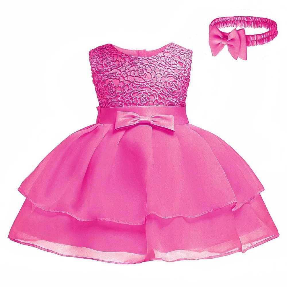 Robes d'été en dentelle pour bébés filles avec bandeau 2 pièces, robe de princesse sans manches pour filles, vêtements de baptême d'anniversaire pour enfants J1903948961