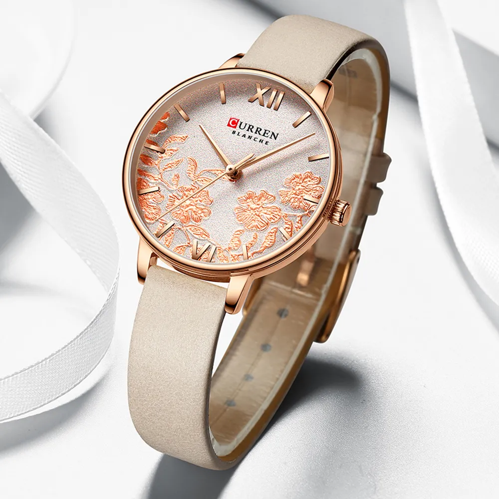 CURREN кожаные женские часы 2019 красивые уникальные дизайнерские циферблаты кварцевые наручные часы женские модные деловые часы Montre femme295R