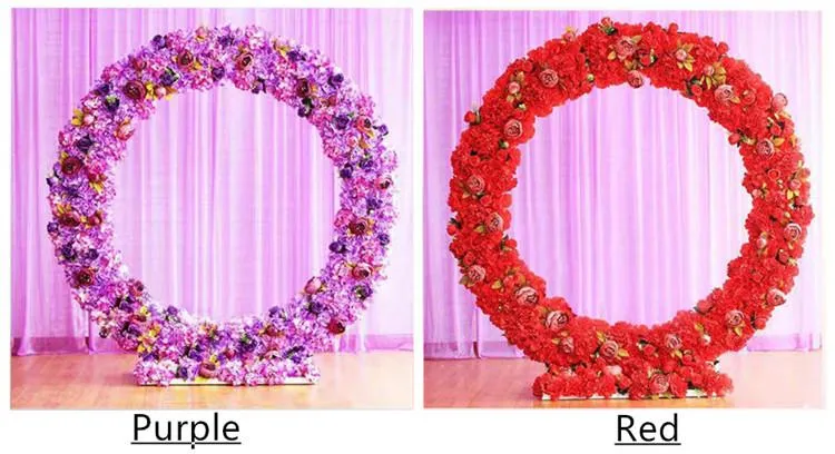 Customized new round iron arch wedding props road lead stage background decor iron arch stand frame with silk artificial flowers A267p