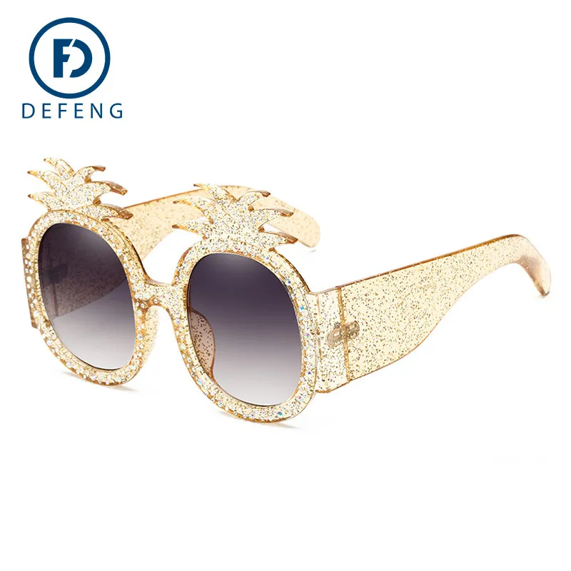 Lunettes de décoration en cristal de style d'été avec strass brillants, lunettes de soleil à monture d'ananas pour femmes, lunettes de soleil anti-uv Fashion261G