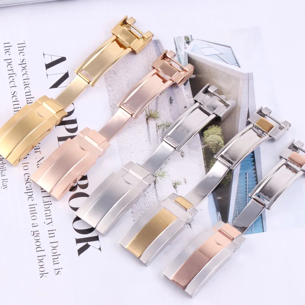 16mm New Silver Gold Rosegold Deployment Clasp for Silicone Rubber Watch Straps Fold Buckle for Submarine Watch Tools253b