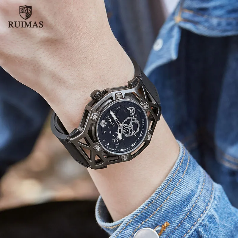 Ruimas moda negro vestido para hombre diseñador lujo militar luminoso relojes cuero clásico reloj de pulsera para Men3084