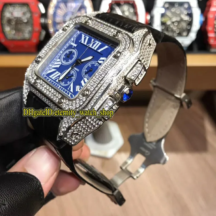Nouveau luxe 45MM WGSA0017 W2SA0008 cadran noir Japon VK Quartz chronographe mouvement montre pour homme or diamants boîtier bracelet en cuir Spor256Q