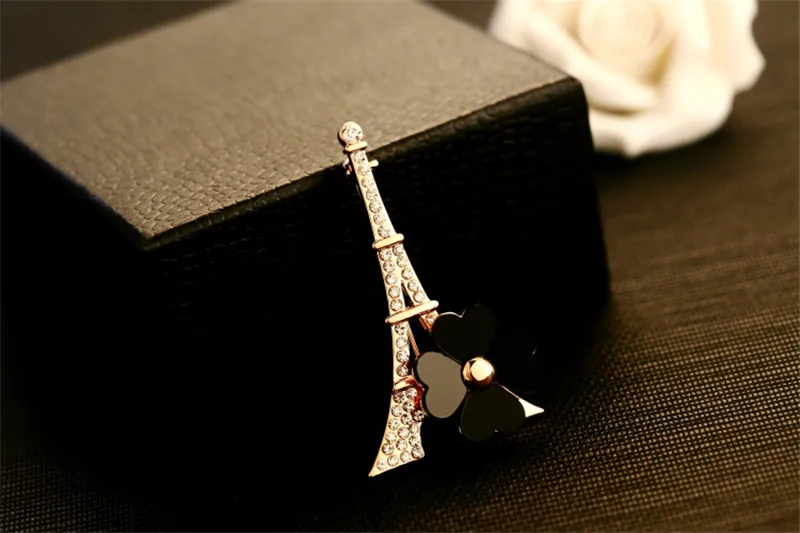 Nieuwe Trendy Design Parijs Toren Bloem Broche Mode Vrouwen Prachtige 18k Vergulde Broche Casual Party Gift Broche Jewelry254R