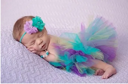 Klädset för nyfödd Tutu-kjol med matchande blompannband Fantastisk babyfotorekvisita flickklädesset