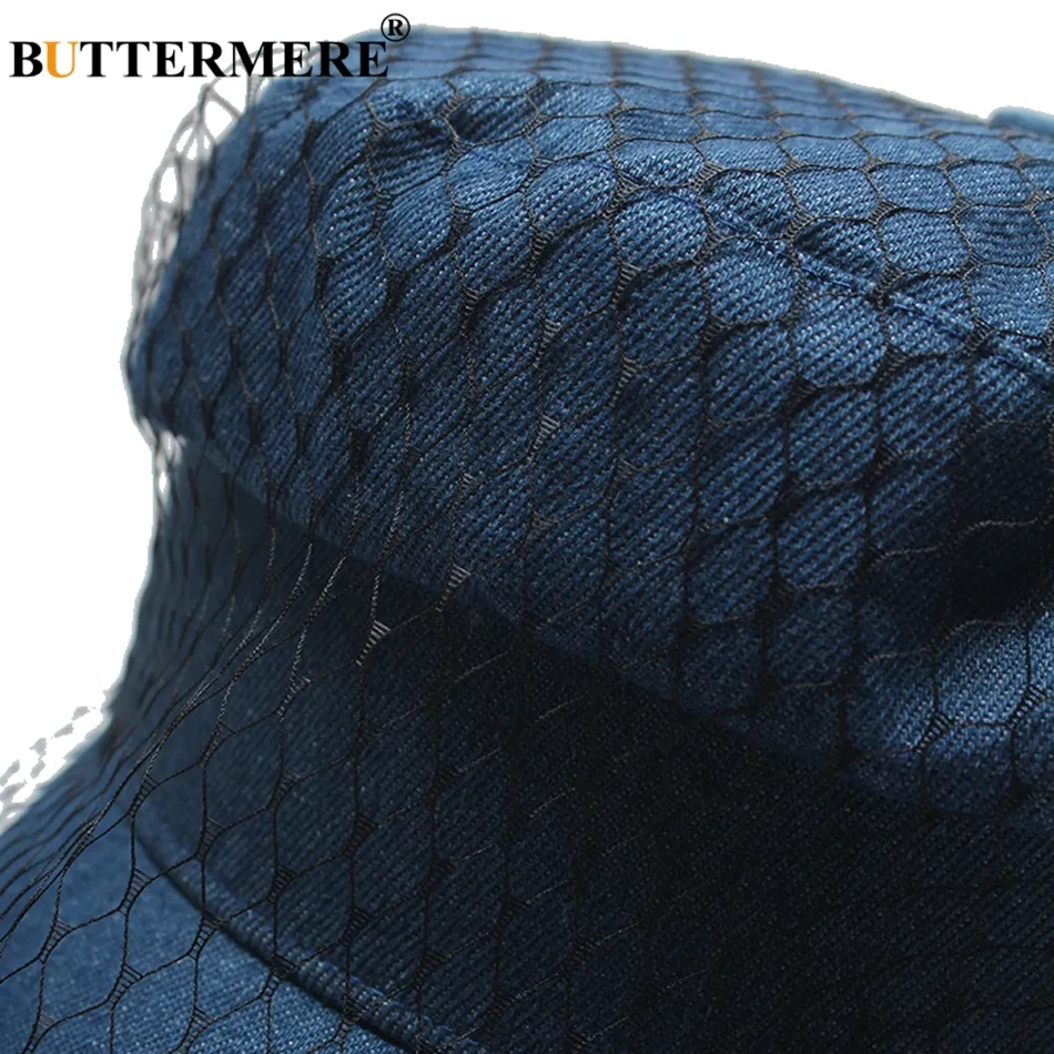Buttermer Women Newsboy Cap Denim Blue Flat Caps med Veil Ladies Elegant Gatsby Hats Ivy Vintage Autumn Casual Baker Boy Caps214G