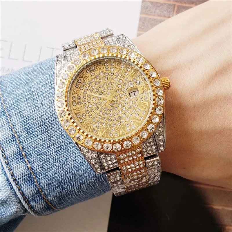 40mm Just Silver Gold Black Rose Gold Full Diamonds Case for Men Ladies Bezel Date Quartz Watch318z