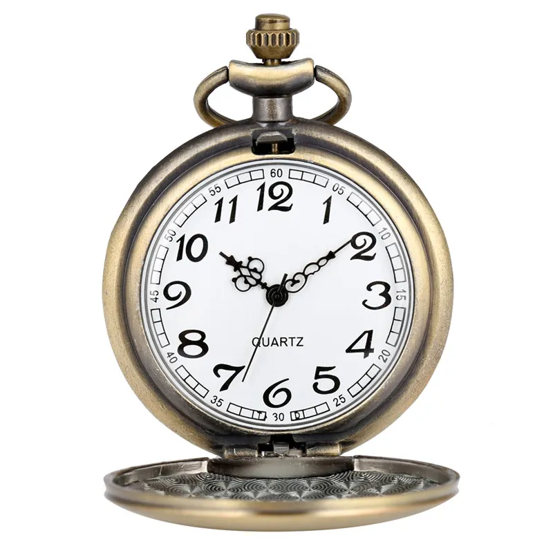 Античная бронза с гладкой крышкой, карманные часы, кварцевые часы с аналоговым дисплеем, часы для мужчин и женщин, брелок с подвеской-цепочкой reloj de bolsillo3271