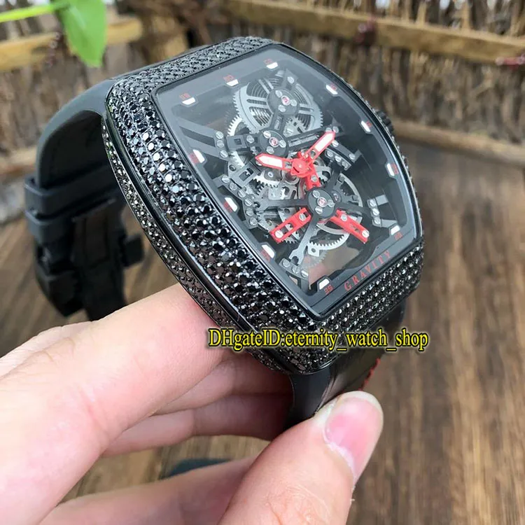 New MEN'S COLLECTION Vanguard V 45 T GR CS SQT BR NR Skeleton Dial Japan Miyota Automatic Mens Watch Iced Out Diamonds Case Sport Watches