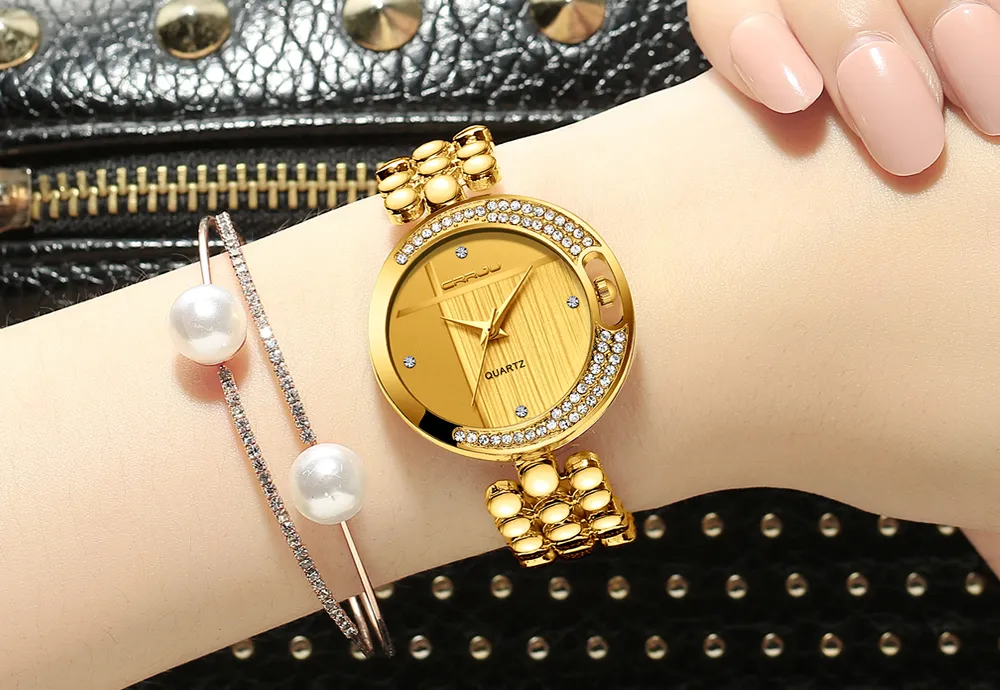 Crrju Luxury Brand Women Watches Diamond Dial Bracelet Wristwatch for Girl Elegant Ladies Quartz Watch Femaly Dress Watch274W