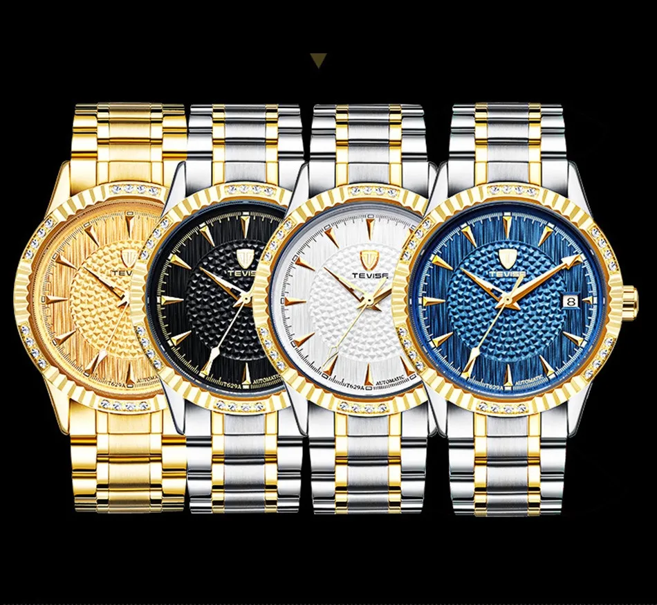 Top Marke TEVISE Goldene Automatische Männer Mechanische Uhren Torbillon Wasserdicht Business Gold Armbanduhr watch244S