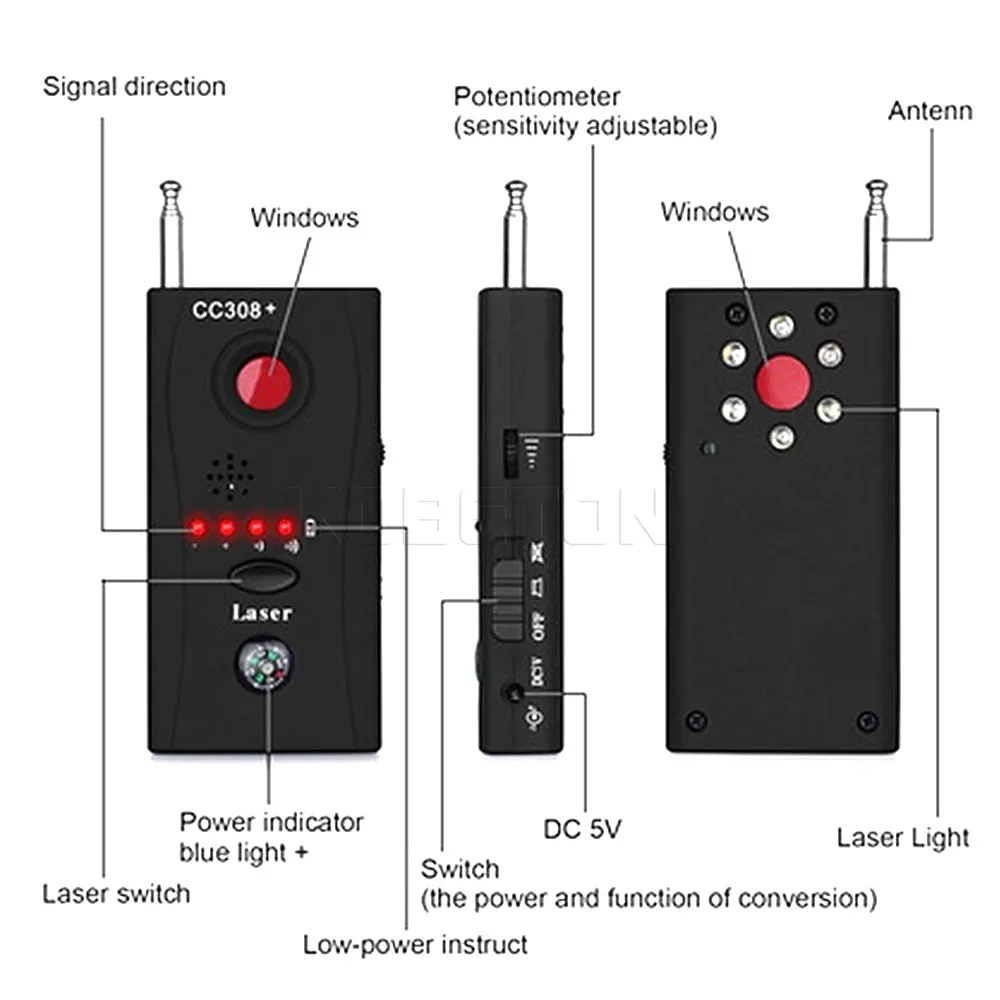 متعدد الوظائف كاميرا لاسلكية عدسة كاشف إشارة CC308 + راديو موجة إشارة كشف الكاميرا كامل المدى wifi rf gsm gps جهاز مكتشف
