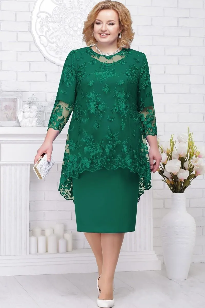 Plus Size Mutter der Braut Kleider Zwei Stücke Scheide Applique Spitze Hochzeit Gäste Kleid Tee Länge Sommerabendkleider2676