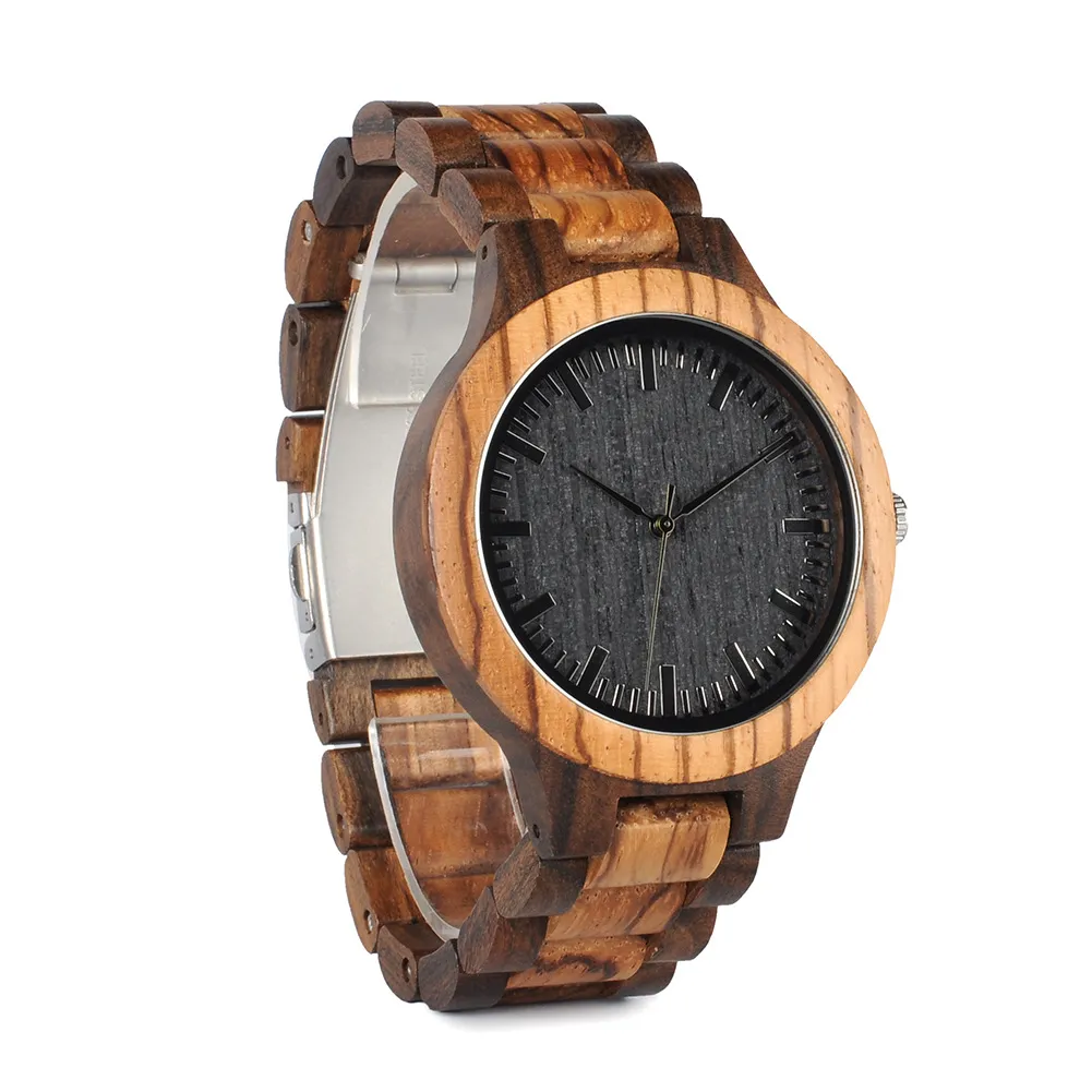 Whole-Bobo Bird D30 okrągły vintage Zebra Wood Case Men Watch with Ebony Bamboo Wood Face z Zebra Bamboo Wood Pasp japońsko 3409