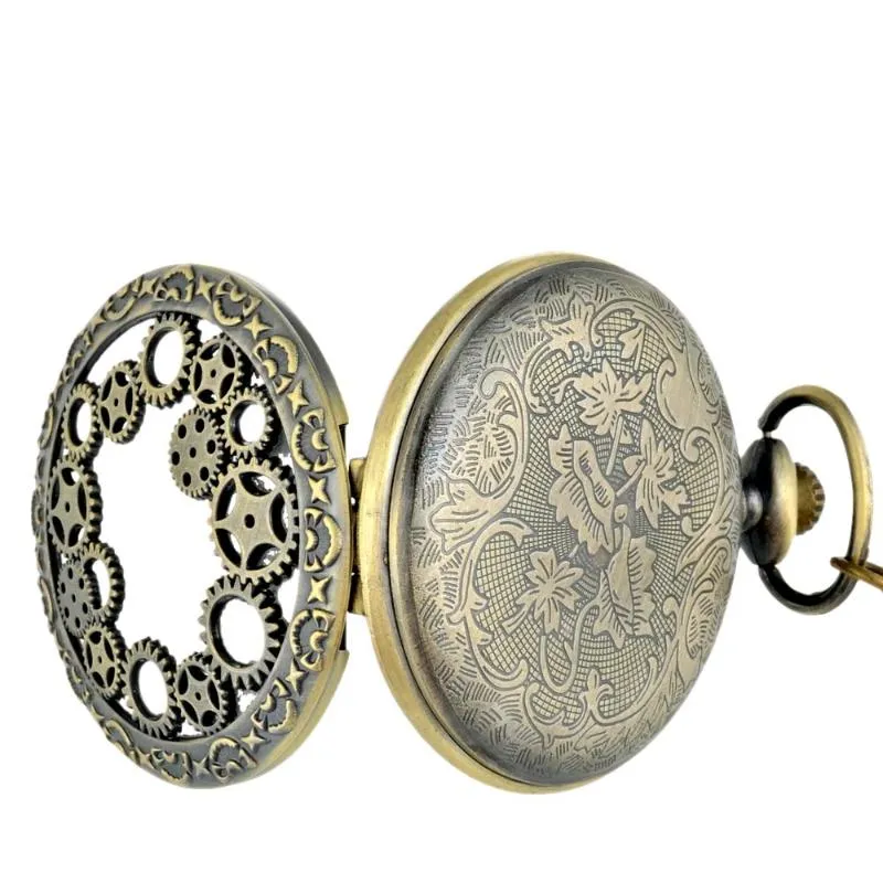Montres de poche classique Vintage Bronze Steampunk Gear montre à Quartz avec chaîne rétro hommes femmes Punk pendentif collier horloge cadeau 1275t