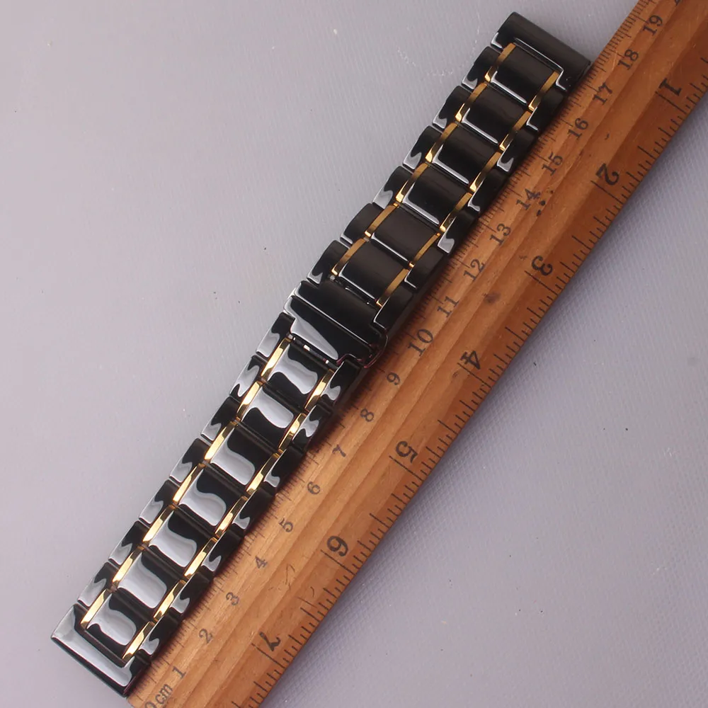 20mm 21mm 22mm 23mm 24mm Ceramic Watchbands Strap Högkvalitativ klocktillbehör svart med guld för smarta klockmän kvinnor Releas316w