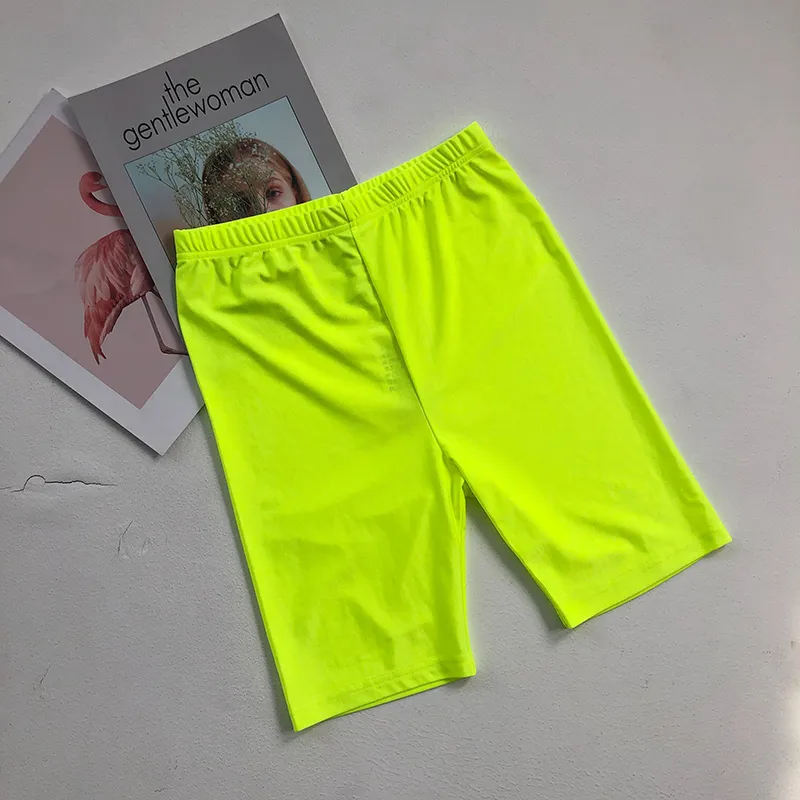 Neon groen geel bikershort oranje zwarte short met hoge taille casual elastische short vintage kaki roze reflecterende korte mujer MX8071834