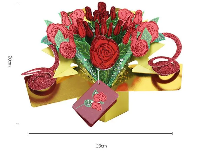 3D Rose gratulationskort 3D Pop Up Glitter Rose Message Card för alla hjärtans dag Creative Gift2080