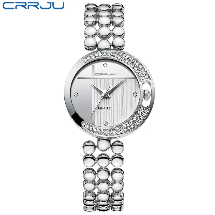CRRJU New Fashion Women's Wrist Watches with Diamond Golden Watchband Top Luxury Brand Ladies Jewelry Bracelet Clock Female2037