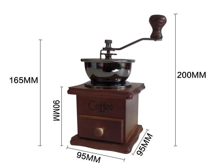 Moulins à café manuels classiques en bois, en acier inoxydable, rétro, Mini moulin à épices avec Millstone184T