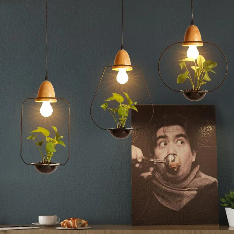 American Plant Pot Pendant Lampa Restauracja w zawieszek jadalnia światło czarny biały kolor drewniany oświetlenie z szkłem245D