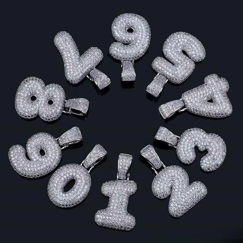 0-9 Bubble Numbers Pendant Necklace For Men Women Hip Hop Luxury Designer Bling Diamond Number Gold Pendants Halsband smycken Gif340D