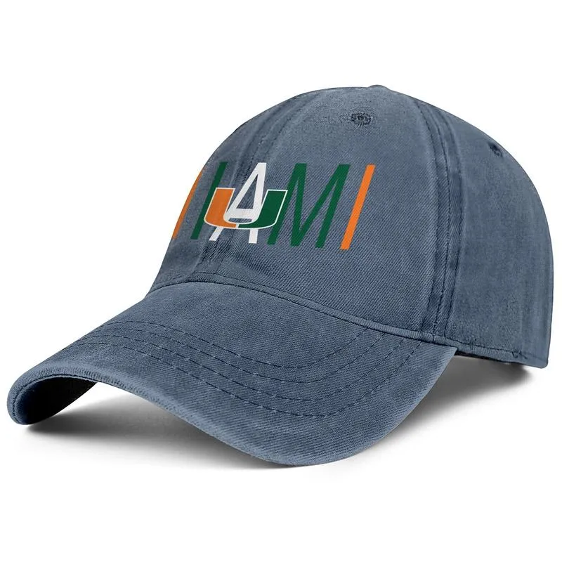 Stijlvolle Miami Hurricanes rond logo unisex denim baseballpet coole unieke hoeden voetballogo voetbal groen Amerikaanse vlag Core Smoke M7208232