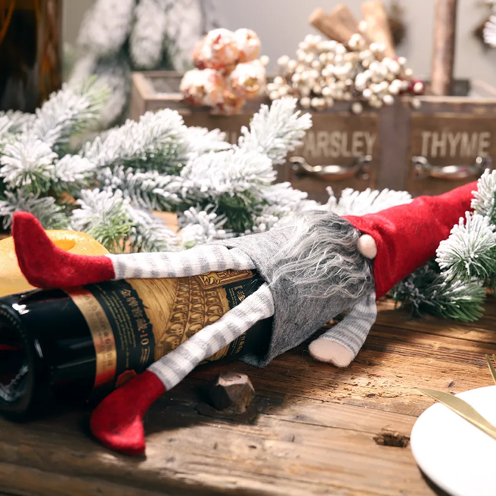 Длинные ноги Безликая кукла Рождественское украшение для дома Крышка от бутылки красного вина Обертка для бутылки Топпер Шляпы Одежда Санта-Клауса Домашний декор265м
