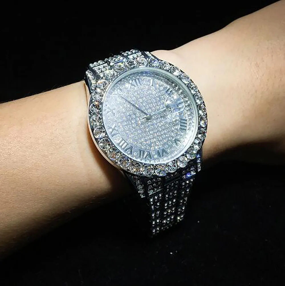 Montre en diamant de qualité pour hommes, mouvement automatique, étanche, de luxe, 42mm, en acier inoxydable 316, glacé, 2819