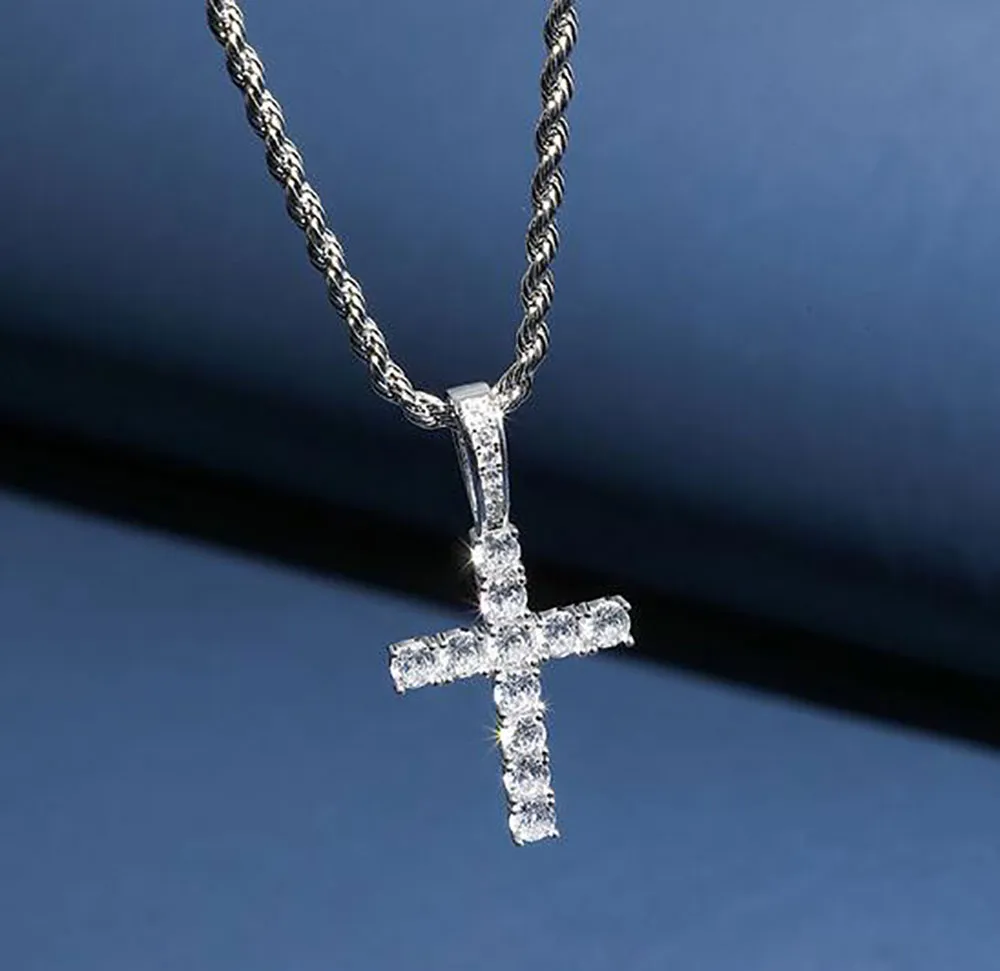 925 prata esterlina cz cruz pingente sólido micro jesus cruz pingente colar masculino hip hop micro pave zircão cúbico jóias3051