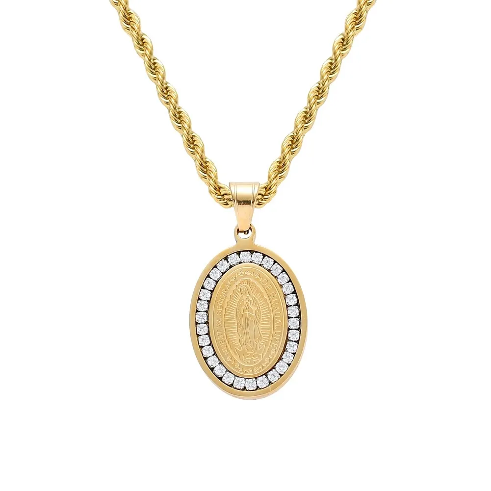 Mode-Jungfrau Maria Diamanten Anhänger Halskette für Männer Frauen Religiöse christliche Gold Silber Luxus Anhänger Edelstahlketten297o
