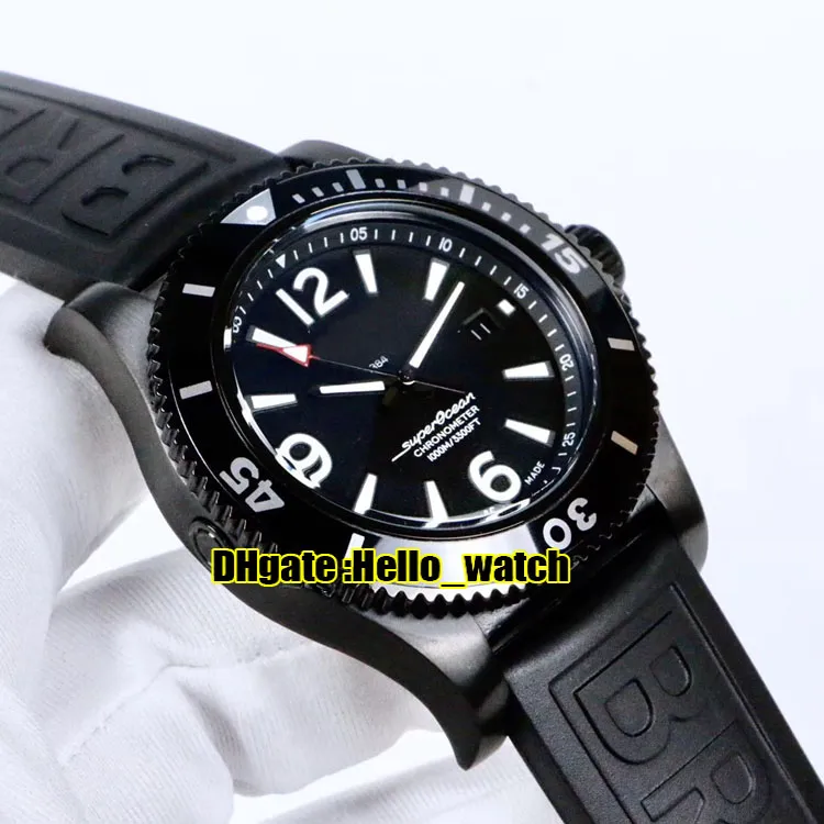 Новый Super Ocean Date PVD Черный стальной корпус M17368D71C1S1 Автоматические мужские часы с синим циферблатом на каучуковом ремешке Мужские часы высокого качества Hel235p
