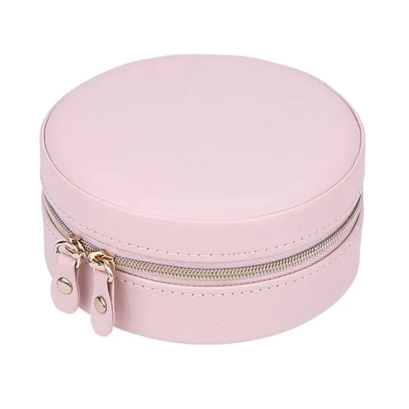 Boîte à bijoux ronde Portable, boîte de voyage en cuir PU avec fermeture éclair, présentoir de bijoux, sac de rangement, cadeau, boucles d'oreilles, valise de rangement pour maison 2132