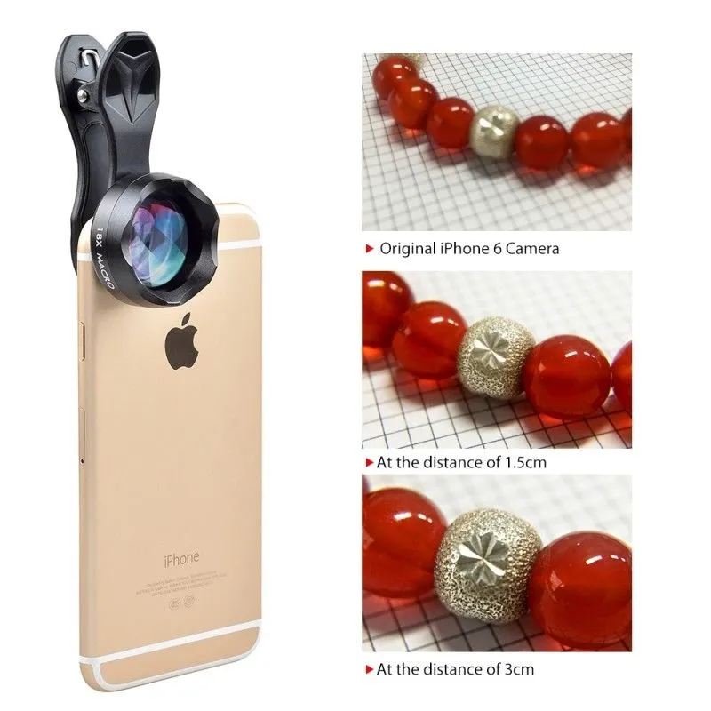 Universal Professionelle HD Fotografie 18x Makro Objektiv Handy Externe Objektiv für IPhone X XR XS Max 8 7 Plus Samsung