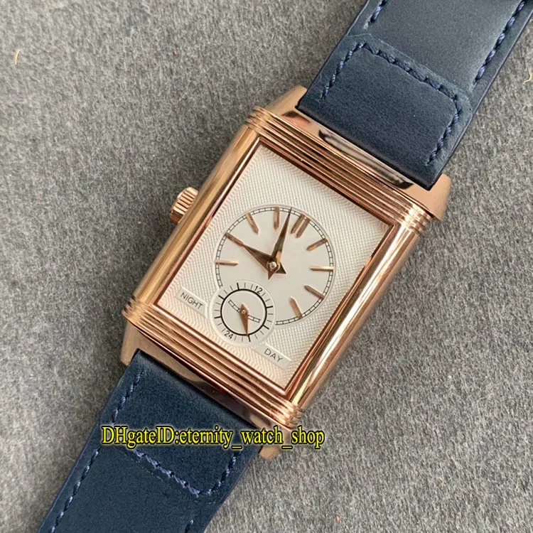 MGトップバージョンのREVERSO FLIP DUAL TIME ZONE 398258J BLUE DIAL CAL 854A 2メカニカルハンド巻きメンズウォッチデザイナー240D