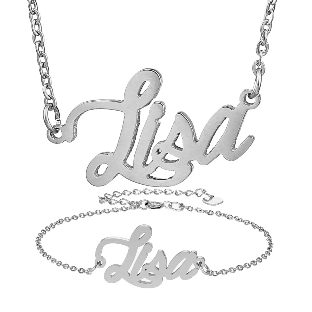 Naamplaat Ketting Armband Set voor Vrouwen Lisa Brief Goud Choker Ketting Naam Hanger Charm Meisje frined Verjaardag Gi293J